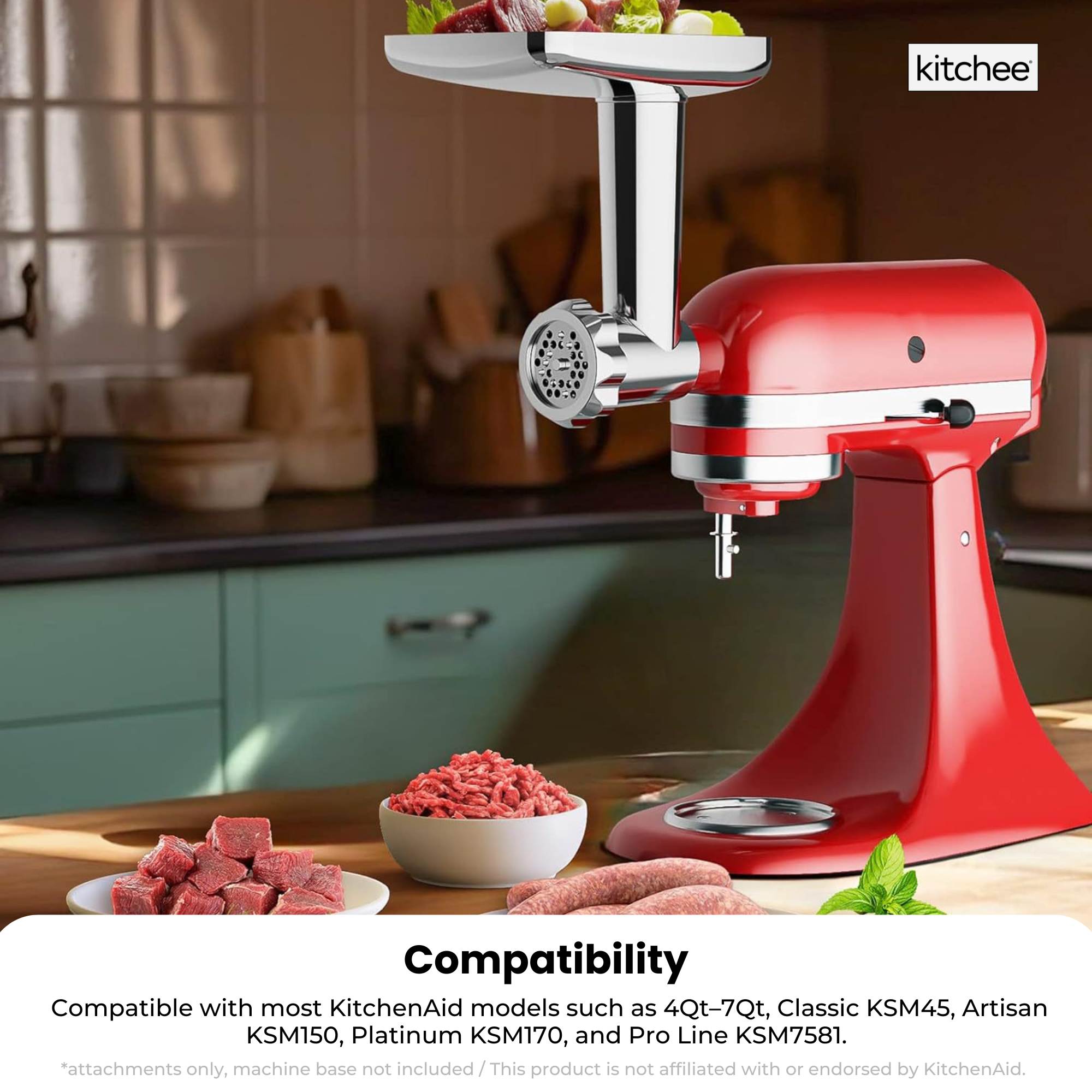 Kitchee Meat Food Grinder Sausage Attachment - Compatible with KitchenAid Mixers V238-SUPDZ-41088019529808