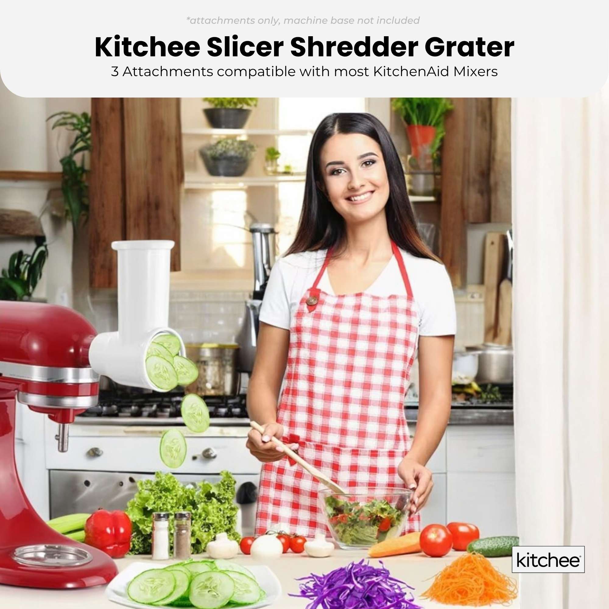 Kitchee Slicer Shredder Grater 3 Attachments - Compatible with KitchenAid Mixer V238-SUPDZ-41099036098640