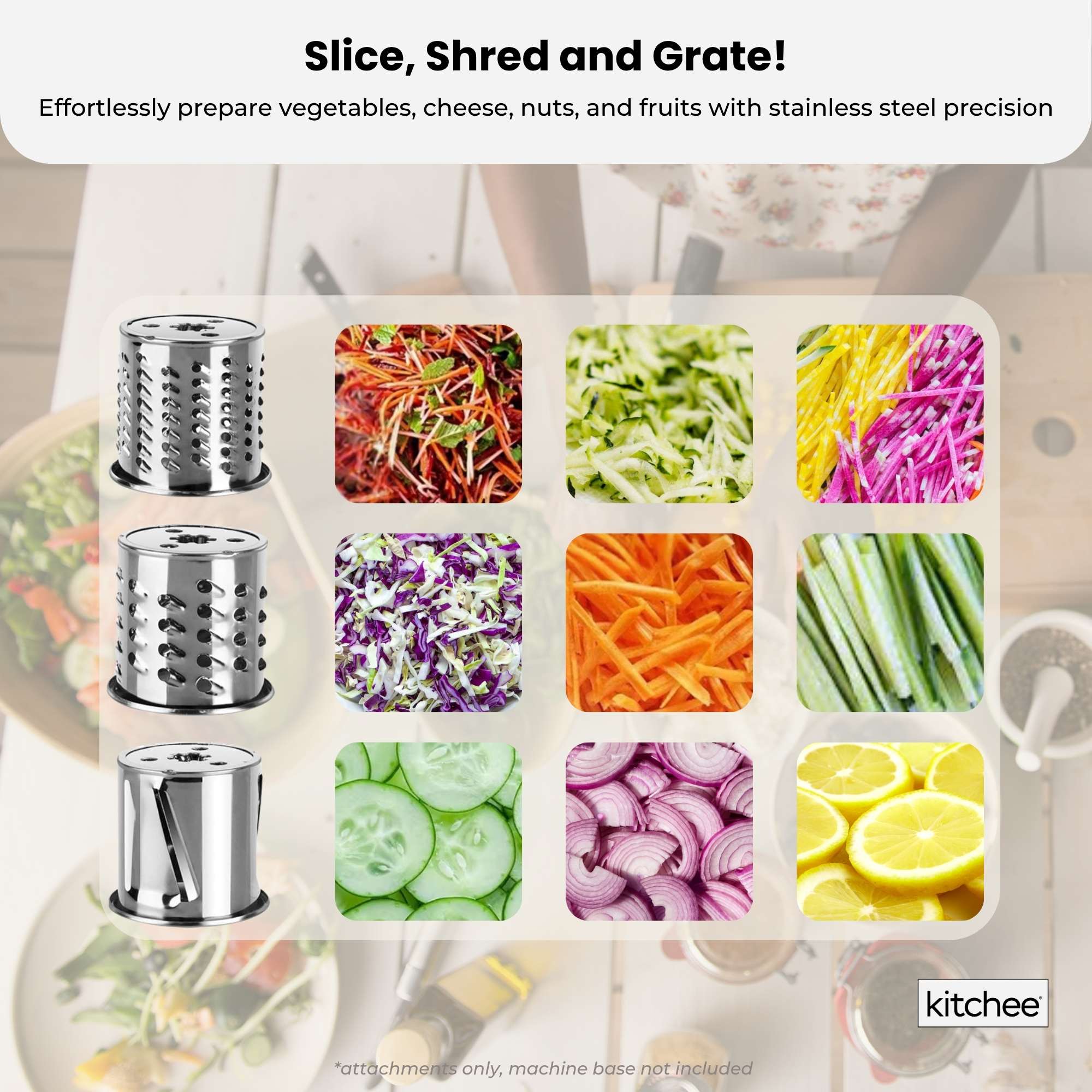 Kitchee Slicer Shredder Grater 3 Attachments - Compatible with KitchenAid Mixer V238-SUPDZ-41099036098640
