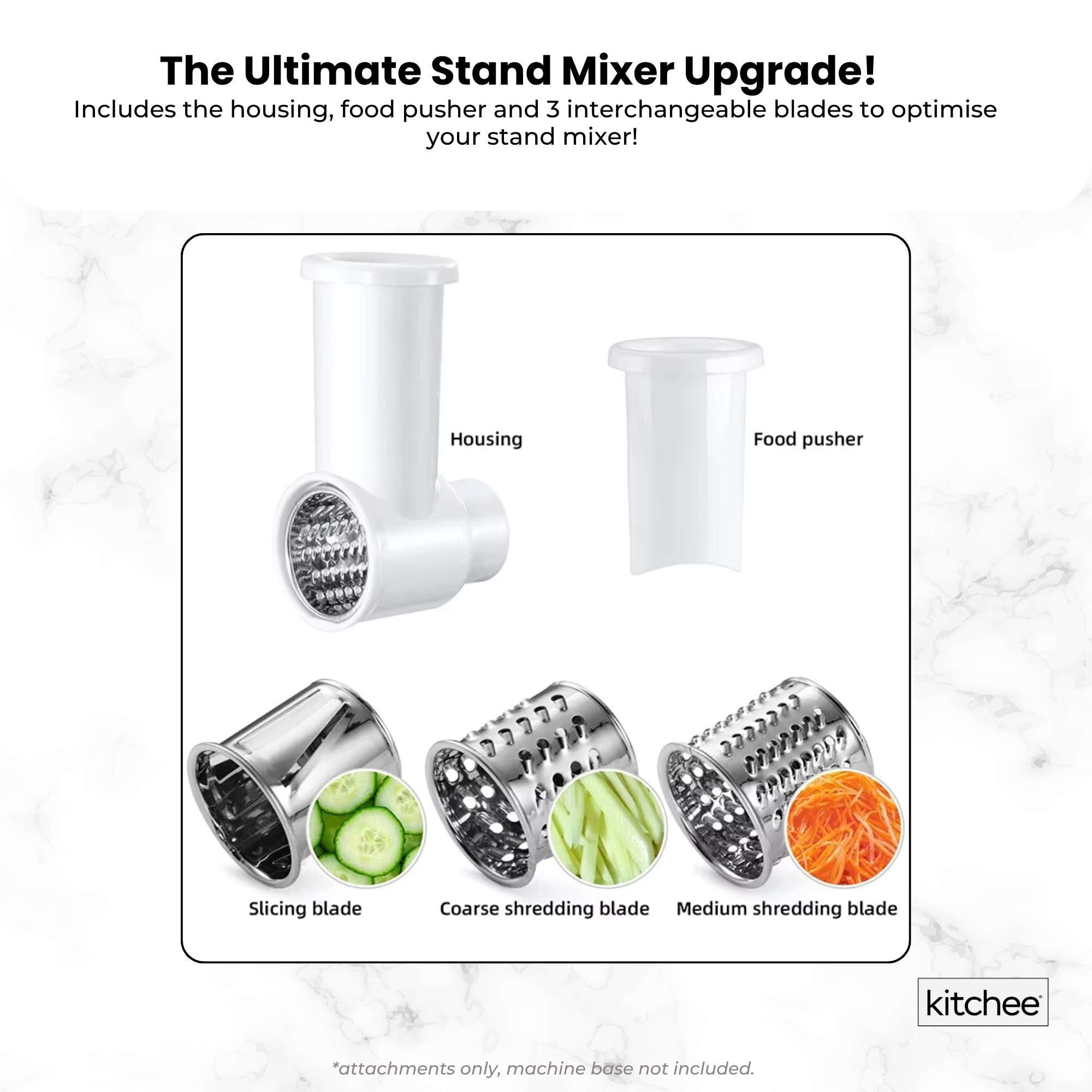 Kitchee Slicer Shredder Grater 3 Attachments - Compatible with KitchenAid Mixer V238-SUPDZ-41099036098640