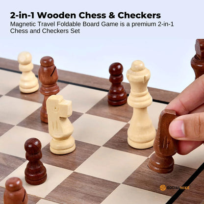 Social Hike 2 in 1 Magnetic Wooden Chess and Checkers Set - Portable Game Board V238-SUPDZ-41113523159120