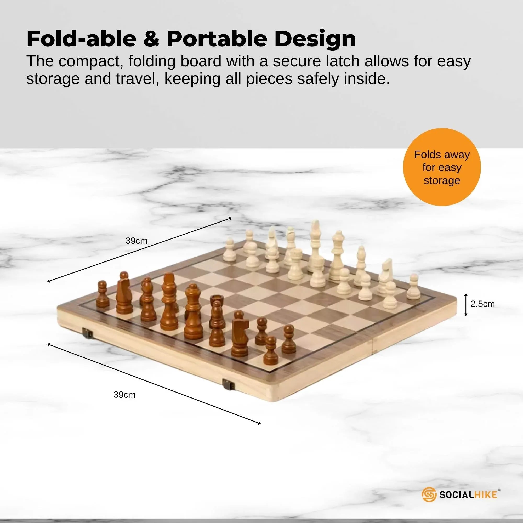 Social Hike 2 in 1 Magnetic Wooden Chess and Checkers Set - Portable Game Board V238-SUPDZ-41113523159120