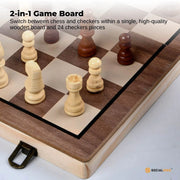 Social Hike 2 in 1 Magnetic Wooden Chess and Checkers Set - Portable Game Board V238-SUPDZ-41113523159120