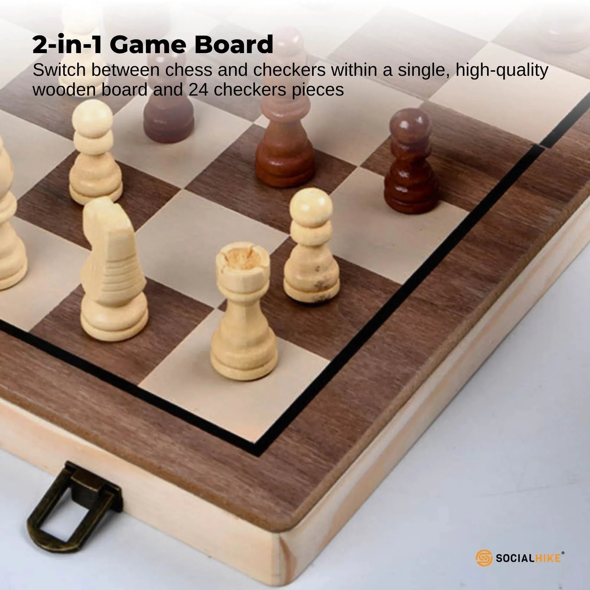 Social Hike 2 in 1 Magnetic Wooden Chess and Checkers Set - Portable Game Board V238-SUPDZ-41113523159120