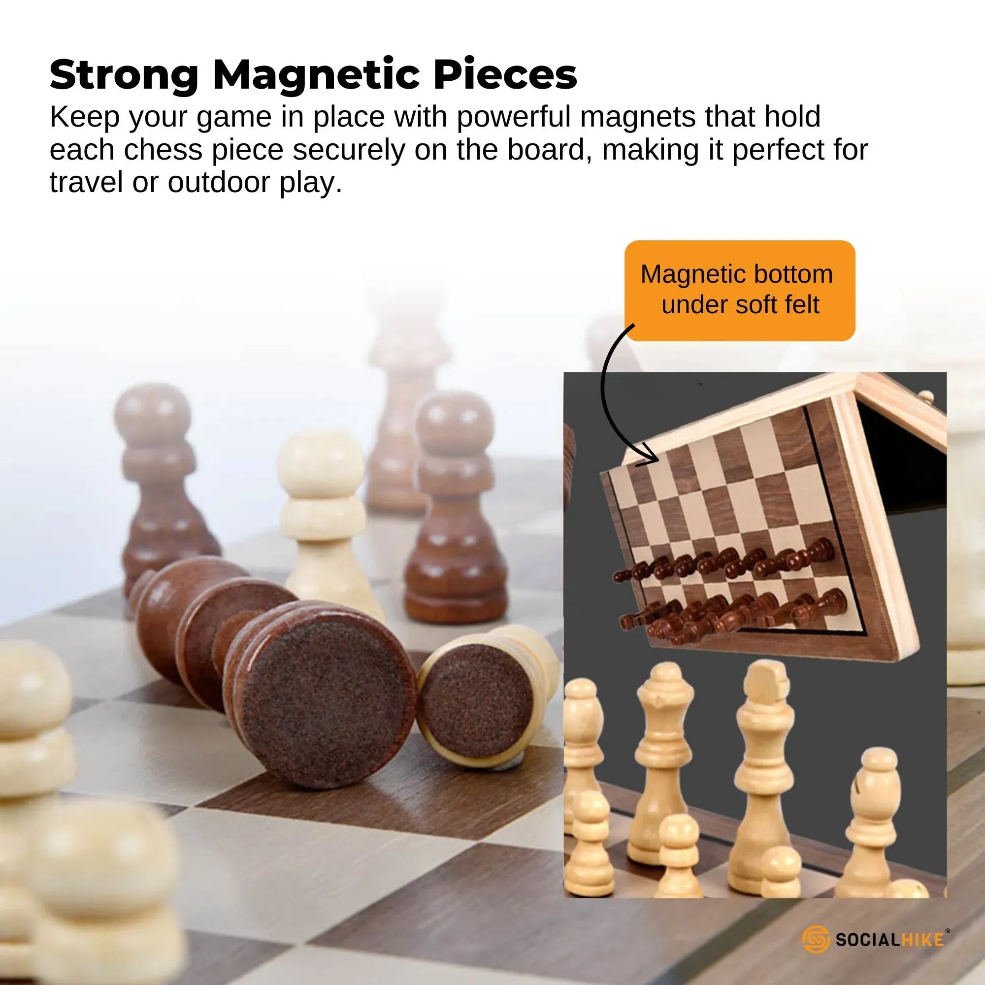 Social Hike 2 in 1 Magnetic Wooden Chess and Checkers Set - Portable Game Board V238-SUPDZ-41113523159120