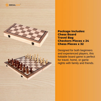Social Hike 2 in 1 Magnetic Wooden Chess and Checkers Set - Portable Game Board V238-SUPDZ-41113523159120