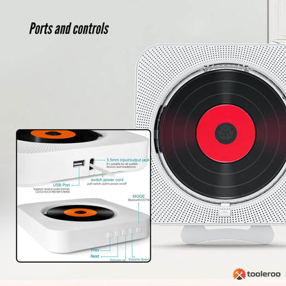 Tooleroo Wall Mountable CD Player Speaker - Bluetooth HiFi FM Radio White V238-SUPDZ-41113578569808