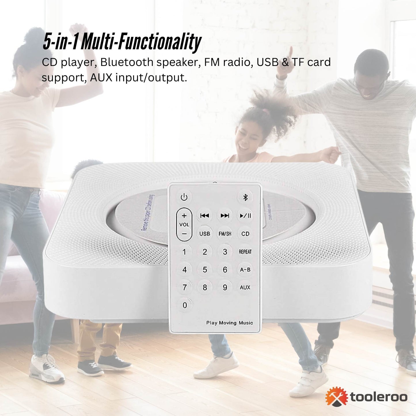Tooleroo Wall Mountable CD Player Speaker - Bluetooth HiFi FM Radio White V238-SUPDZ-41113578569808
