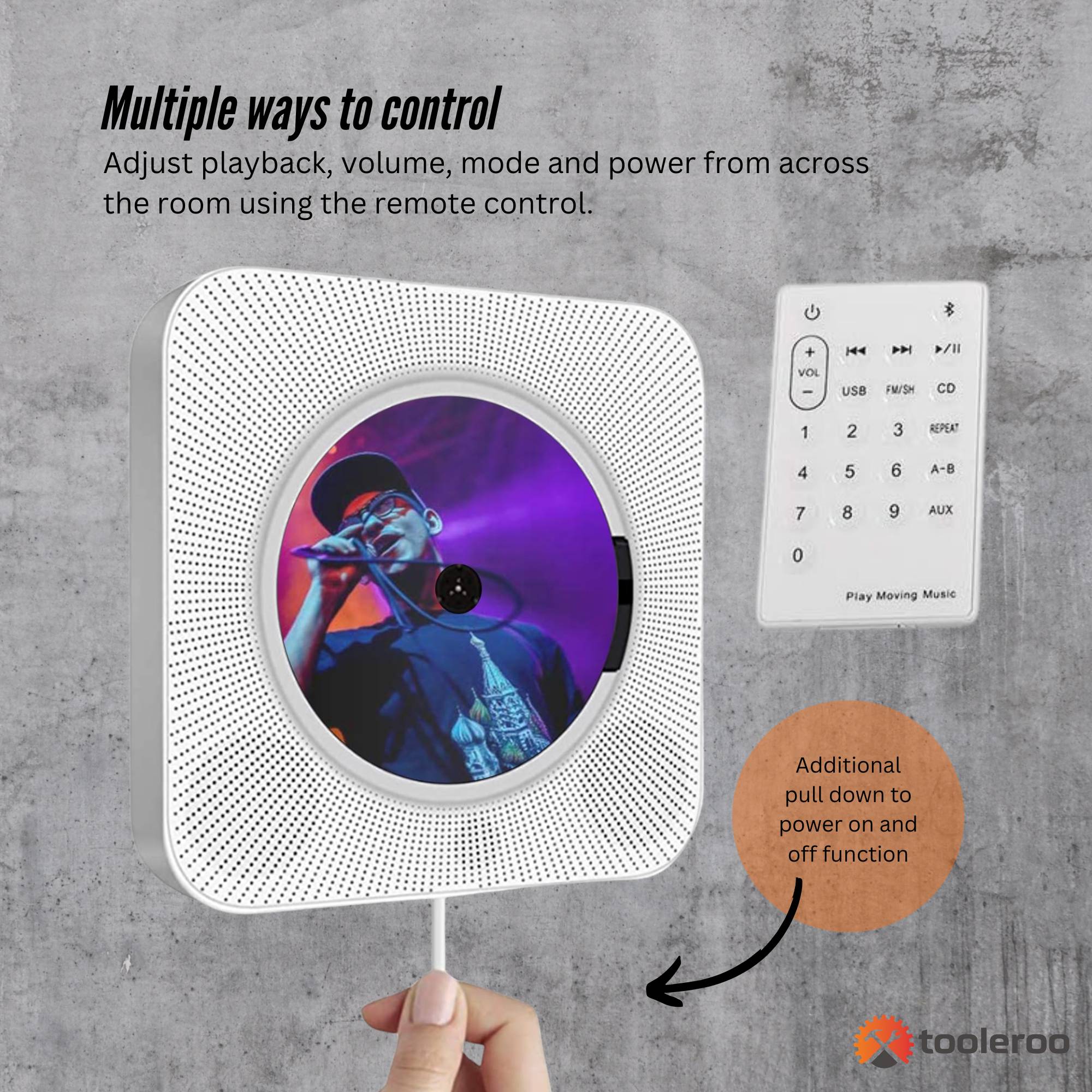 Tooleroo Wall Mountable CD Player Speaker - Bluetooth HiFi FM Radio White V238-SUPDZ-41113578569808
