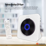Tooleroo USB Rechargeable Desktop CD Player Speaker - Bluetooth Portable White V238-SUPDZ-41115085340752