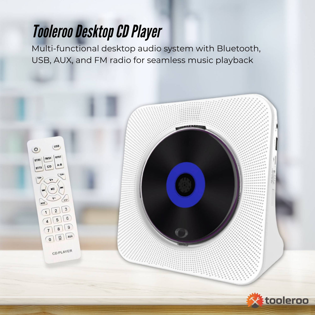 Tooleroo USB Rechargeable Desktop CD Player Speaker - Bluetooth Portable White V238-SUPDZ-41115085340752