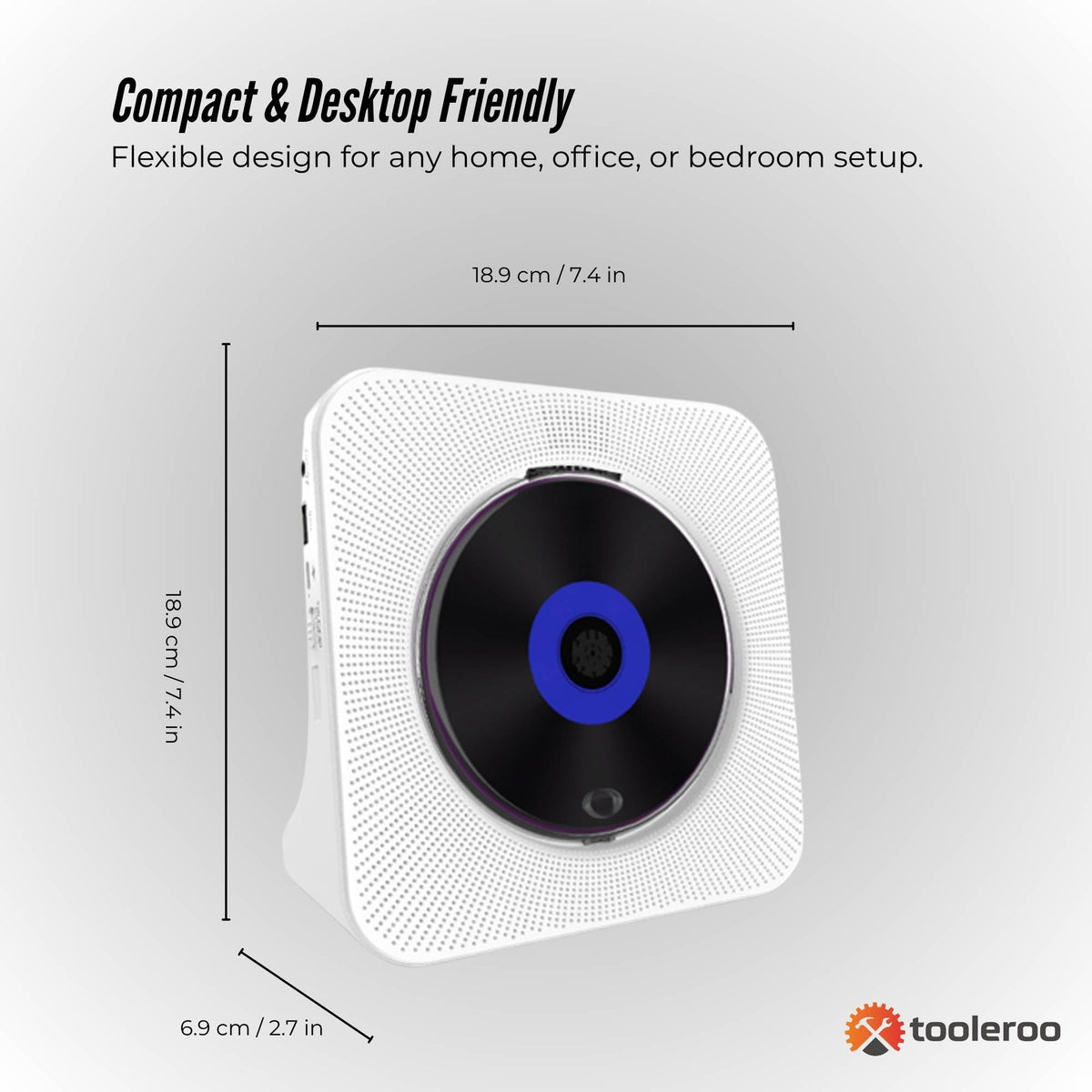 Tooleroo USB Rechargeable Desktop CD Player Speaker - Bluetooth Portable White V238-SUPDZ-41115085340752