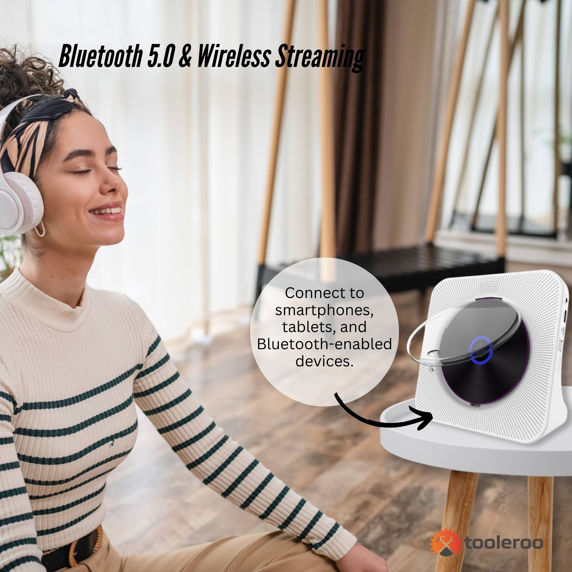 Tooleroo USB Rechargeable Desktop CD Player Speaker - Bluetooth Portable White V238-SUPDZ-41115085340752