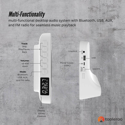 Tooleroo USB Rechargeable Desktop CD Player Speaker - Bluetooth Portable White V238-SUPDZ-41115085340752