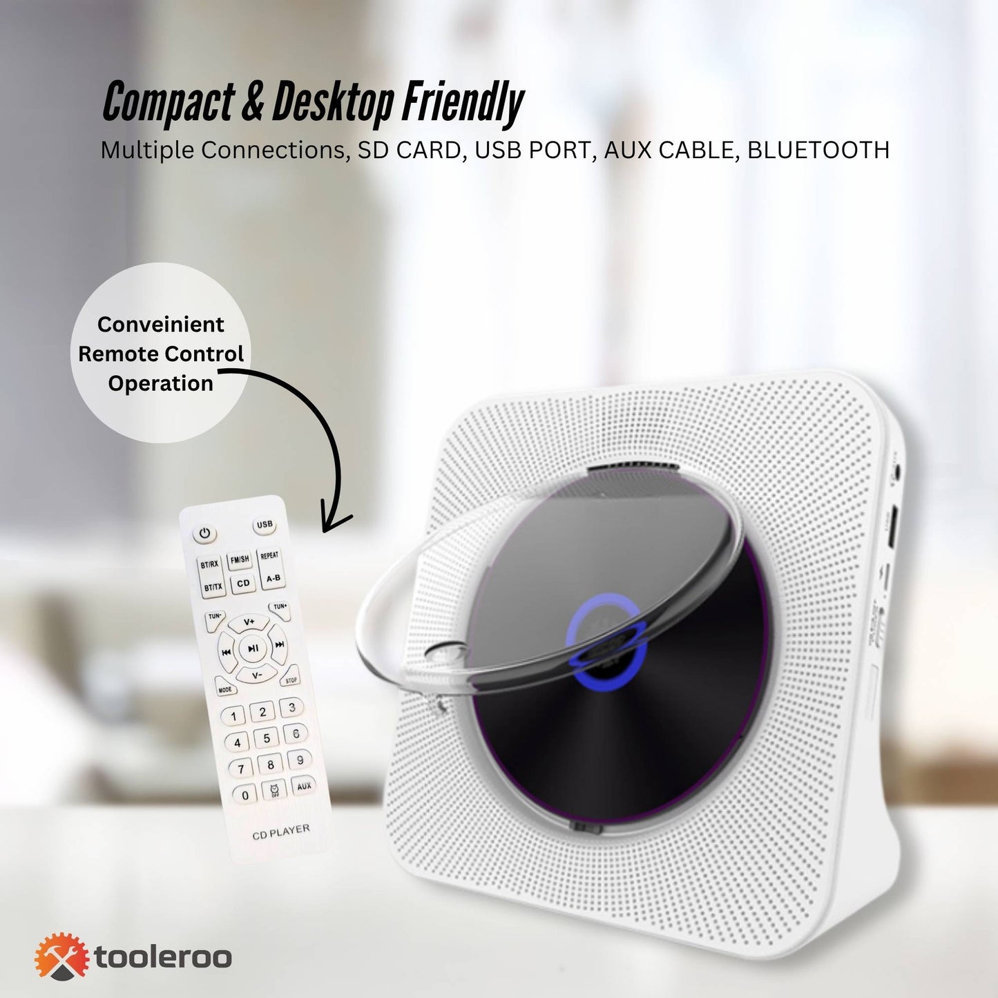 Tooleroo USB Rechargeable Desktop CD Player Speaker - Bluetooth Portable White V238-SUPDZ-41115085340752