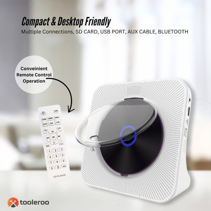 Tooleroo USB Rechargeable Desktop CD Player Speaker - Bluetooth Portable White V238-SUPDZ-41115085340752