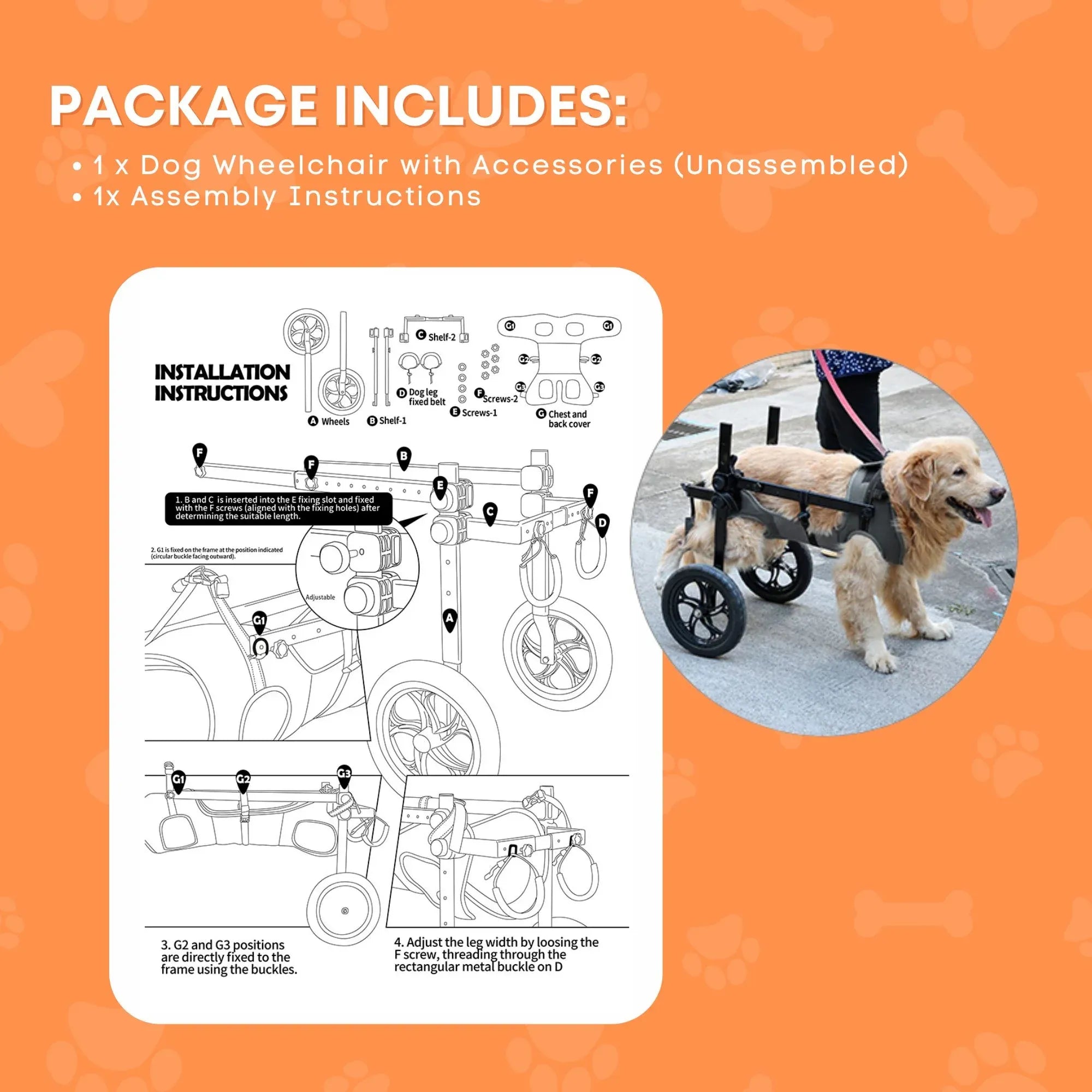 Rooster Farms Large Dog Wheelchair XXL Harness - Adjustable Back Leg Aid V238-SUPDZ-41121798062160