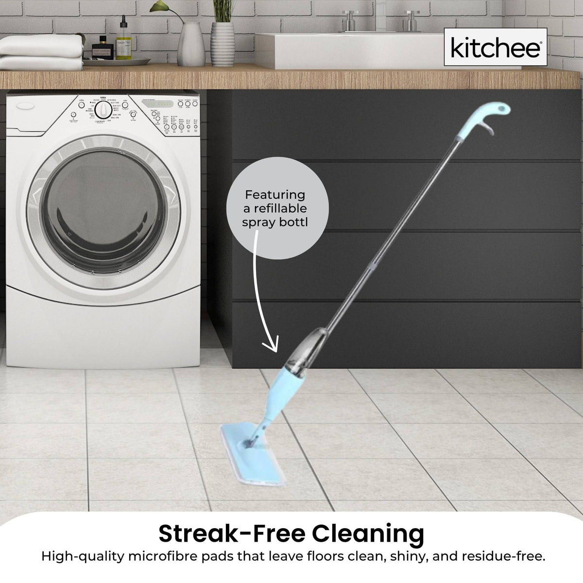 Kitchee Refillable Spray Floor Mop with Reusable & Washable Multi-Surface Microfibre Pad V238-SUPDZ-41133964525648