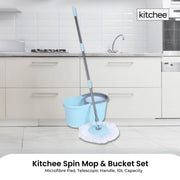 Kitchee Spin Mop & Bucket Set - Microfibre Pad, Telescopic Handle, 10L Capacity V238-SUPDZ-41134821802064