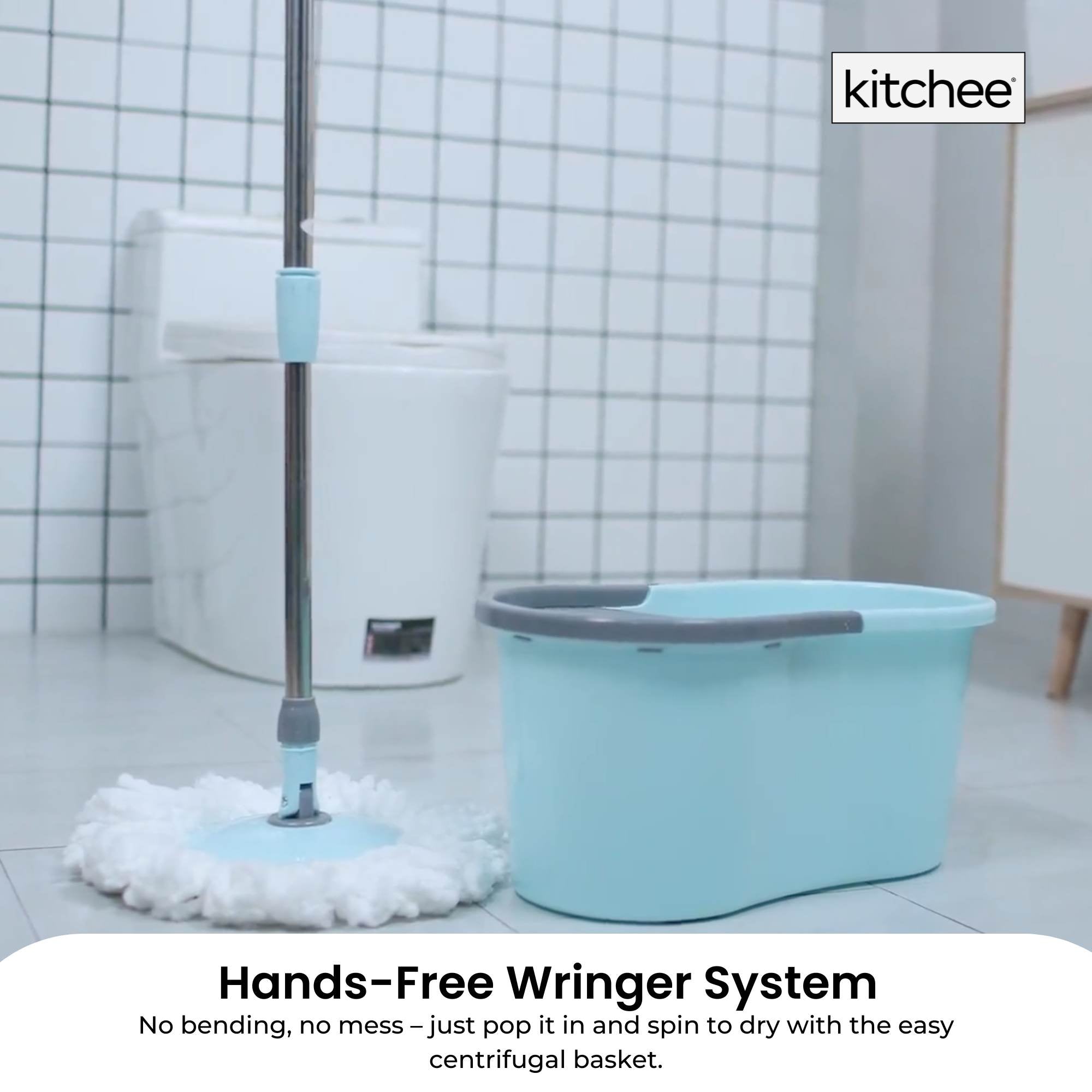 Kitchee Spin Mop & Bucket Set - Microfibre Pad, Telescopic Handle, 10L Capacity V238-SUPDZ-41134821802064