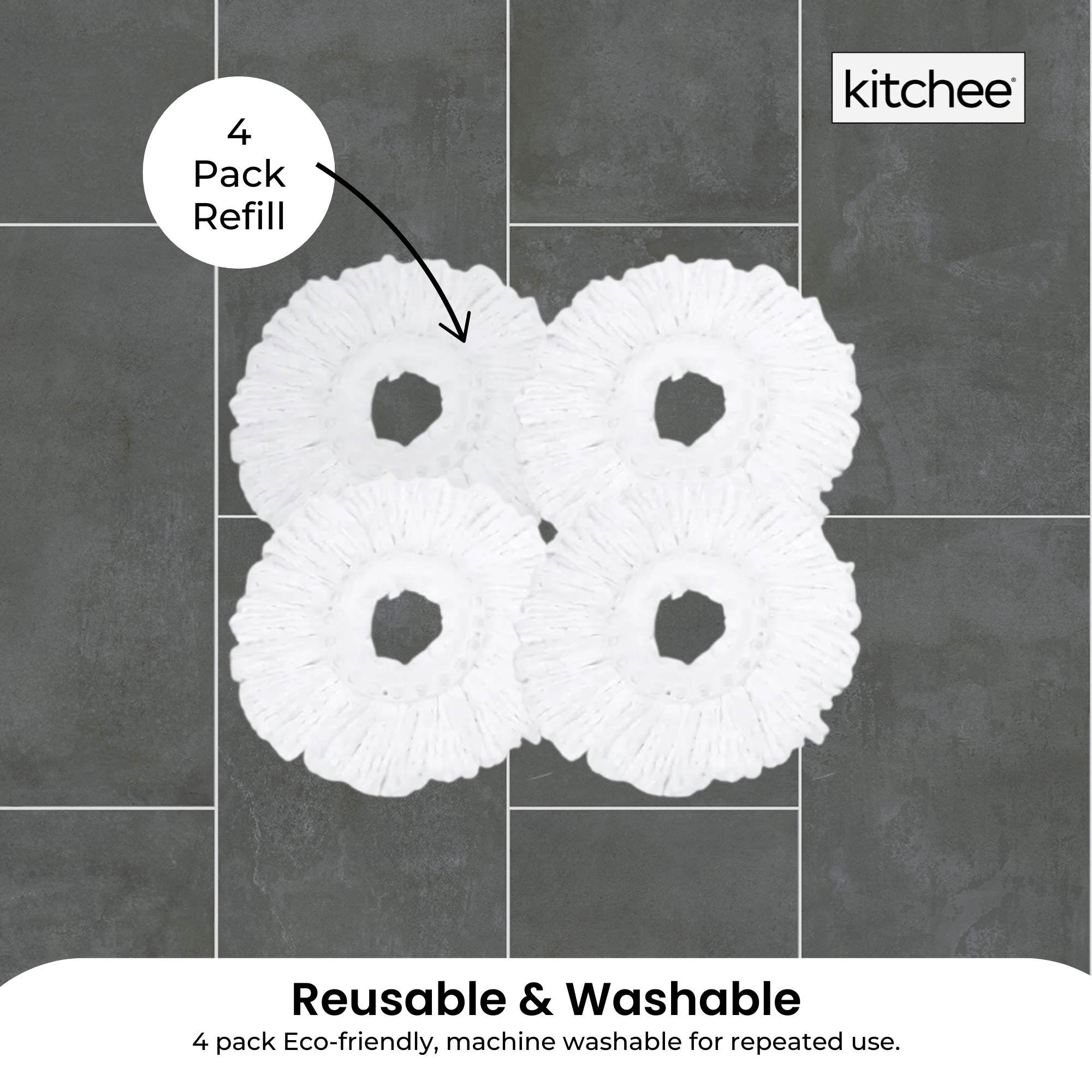 4x Kitchee Microfibre Mop Head Replacement for Kitchee Spin Mop - White Round V238-SUPDZ-41143291510864