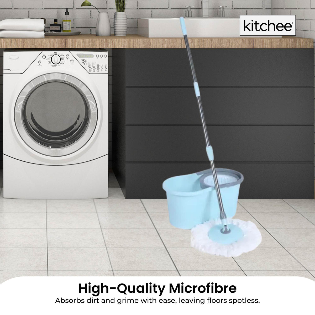 4x Kitchee Microfibre Mop Head Replacement for Kitchee Spin Mop - White Round V238-SUPDZ-41143291510864