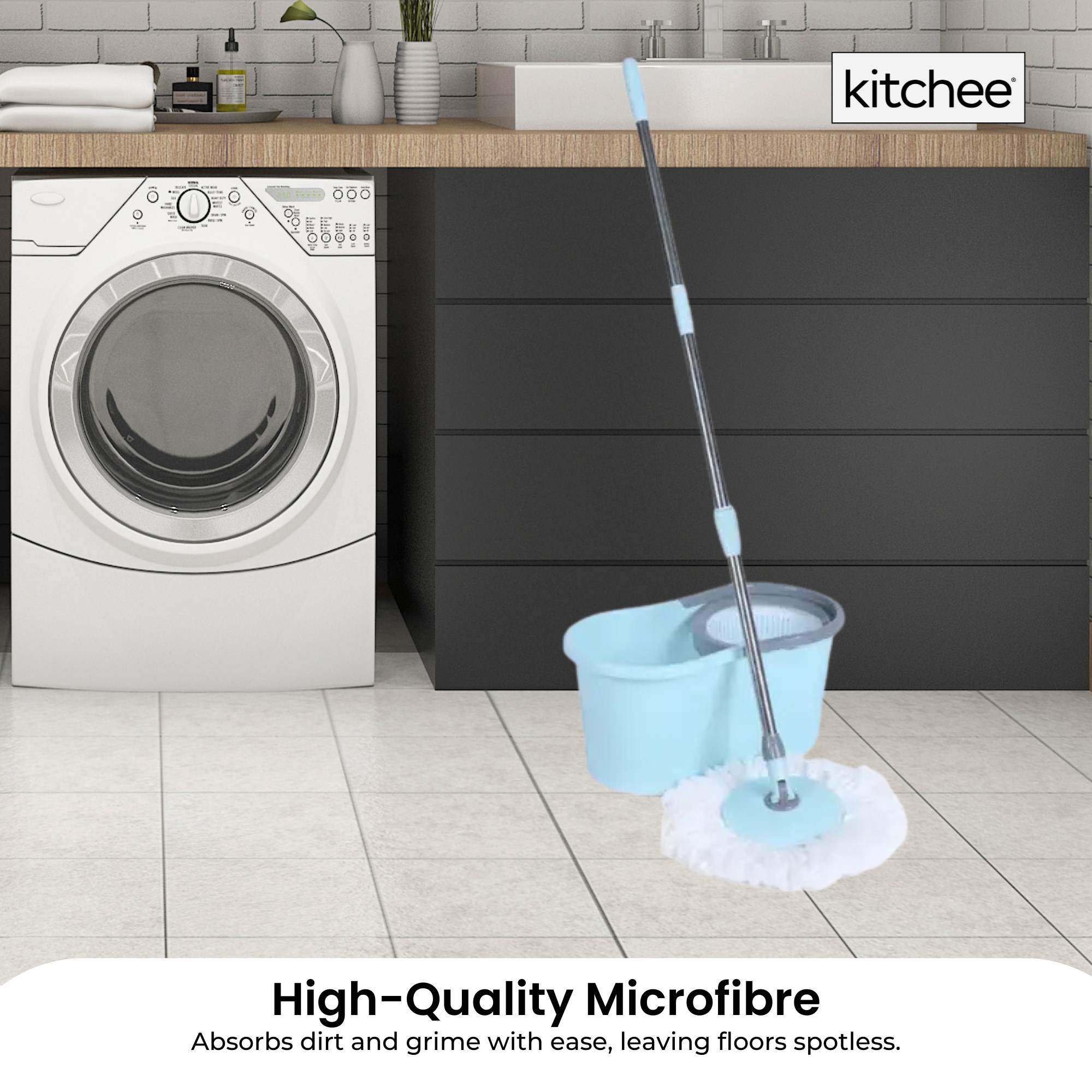 4x Kitchee Microfibre Mop Head Replacement for Kitchee Spin Mop - White Round V238-SUPDZ-41143291510864