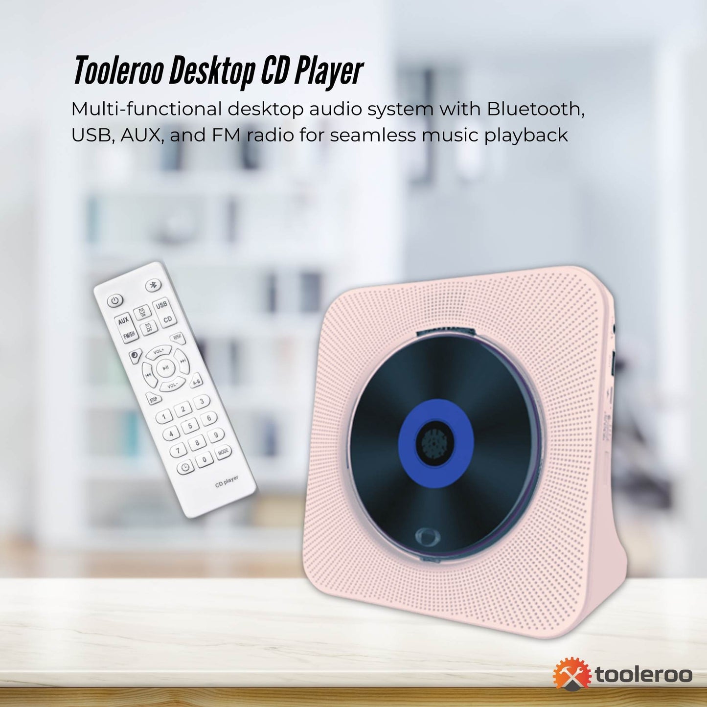 Tooleroo USB Rechargeable Desktop CD Player Speaker - Bluetooth Portable Pink V238-SUPDZ-41154856779856