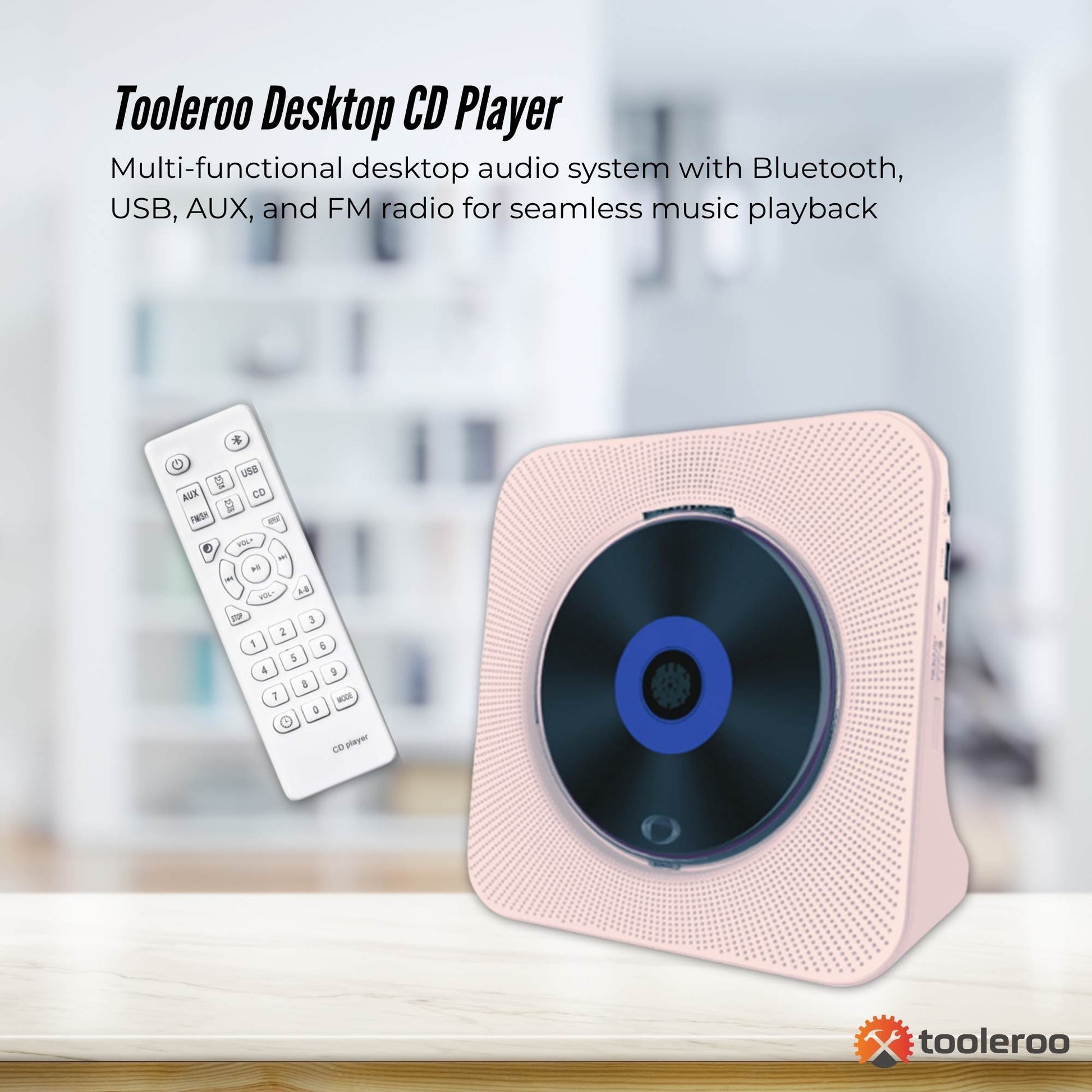 Tooleroo USB Rechargeable Desktop CD Player Speaker - Bluetooth Portable Pink V238-SUPDZ-41154856779856