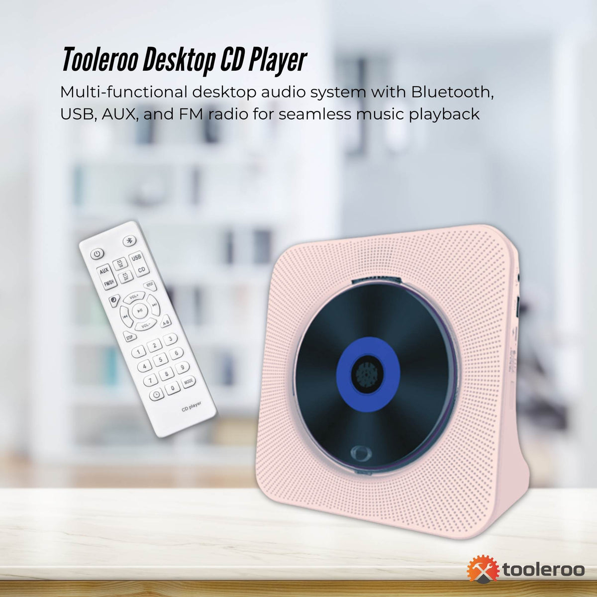 Tooleroo USB Rechargeable Desktop CD Player Speaker - Bluetooth Portable Pink V238-SUPDZ-41154856779856