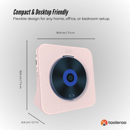 Tooleroo USB Rechargeable Desktop CD Player Speaker - Bluetooth Portable Pink V238-SUPDZ-41154856779856