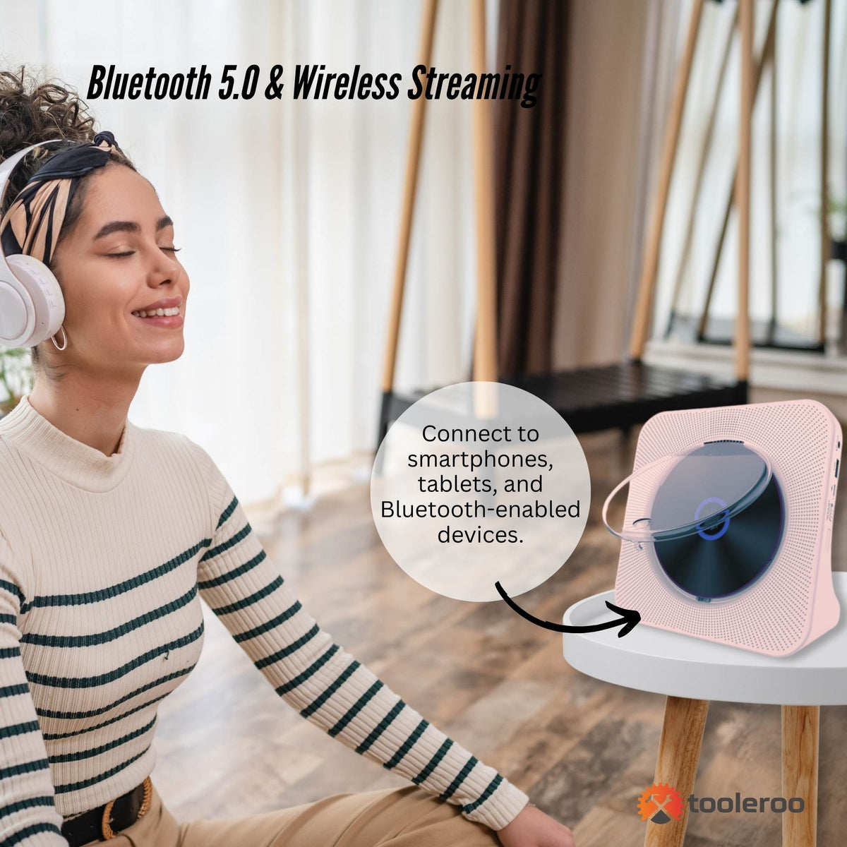 Tooleroo USB Rechargeable Desktop CD Player Speaker - Bluetooth Portable Pink V238-SUPDZ-41154856779856