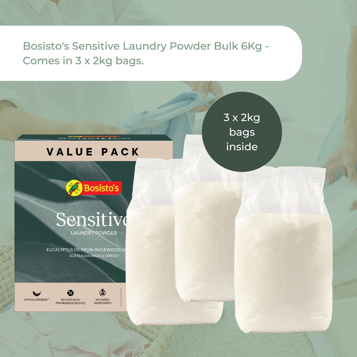 Bosisto's 6Kg Senstive Laundry Powder Refill - Eco Eucalyptus Washing Detergent V238-SUPDZ-41161731440720