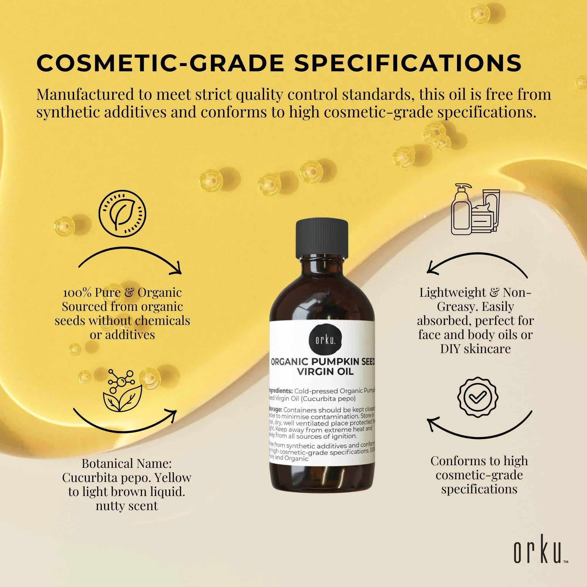 Orku 100ml Organic Pumpkin Seed Oil - Virgin Cold Pressed Unrefined Cosmetic Grade V238-SUPDZ-41162536812624
