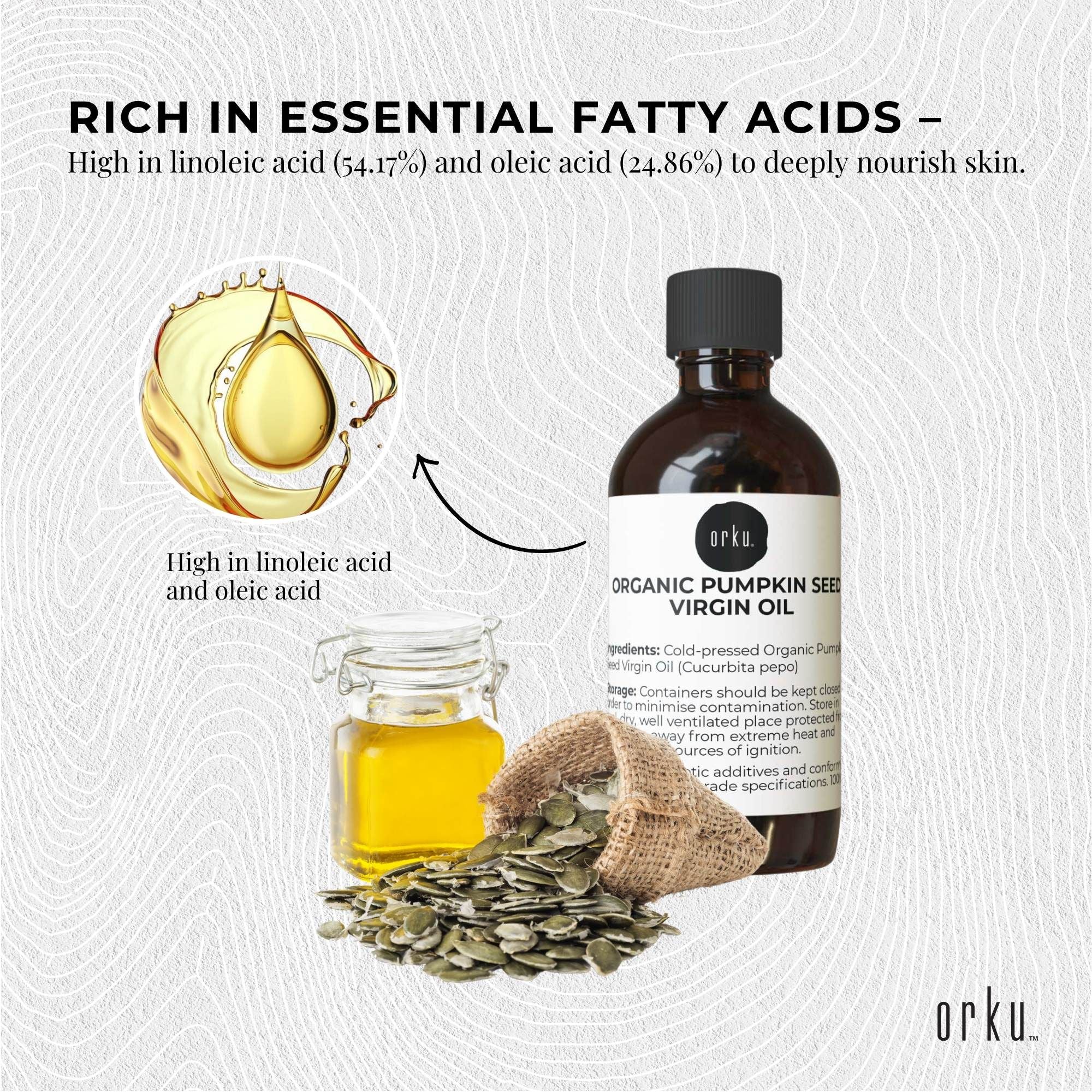 Orku 250ml Organic Pumpkin Seed Oil - Virgin Cold Pressed Unrefined Cosmetic Grade V238-SUPDZ-41162537238608
