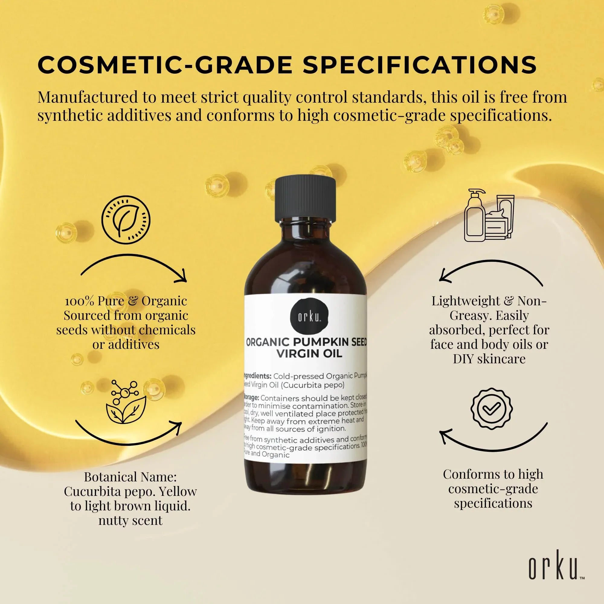 Orku 250ml Organic Pumpkin Seed Oil - Virgin Cold Pressed Unrefined Cosmetic Grade V238-SUPDZ-41162537238608