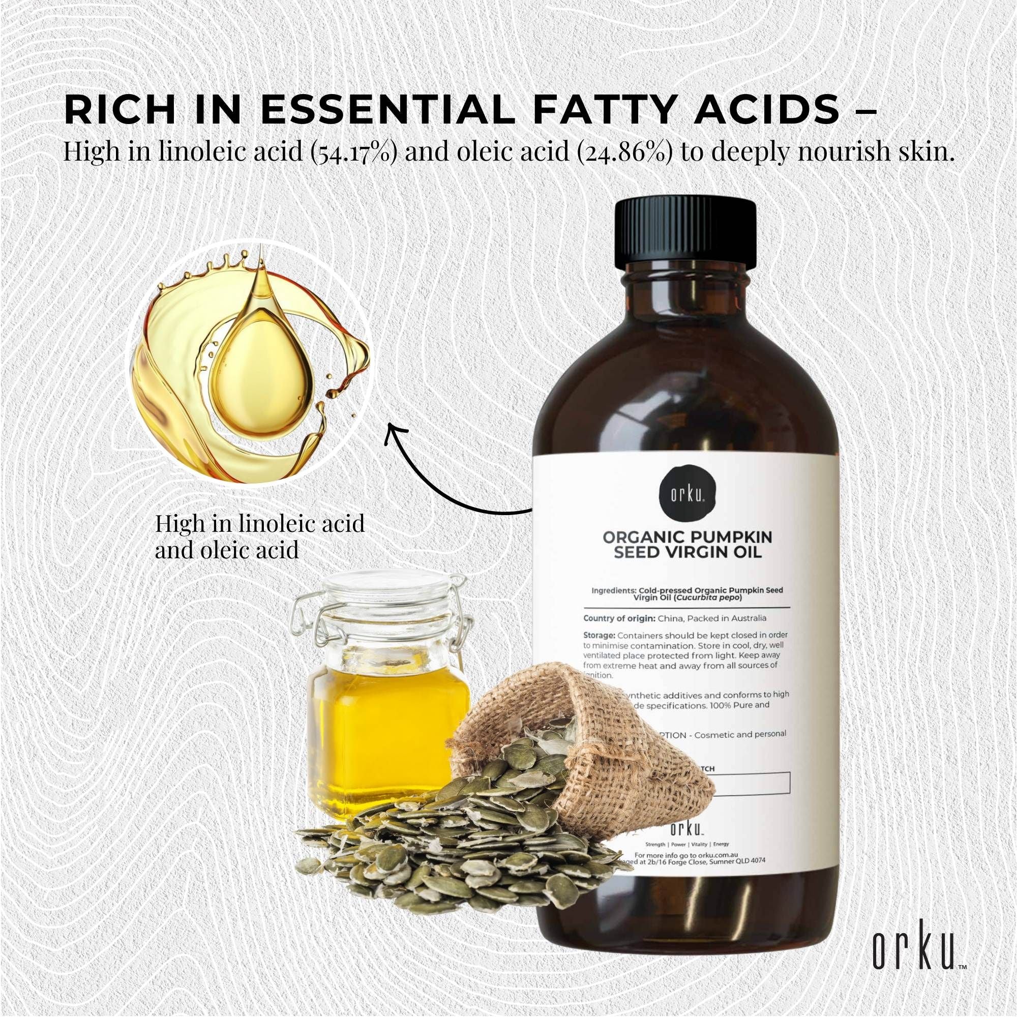 Orku 500ml Organic Pumpkin Seed Oil - Virgin Cold Pressed Unrefined Cosmetic Grade V238-SUPDZ-41162537795664