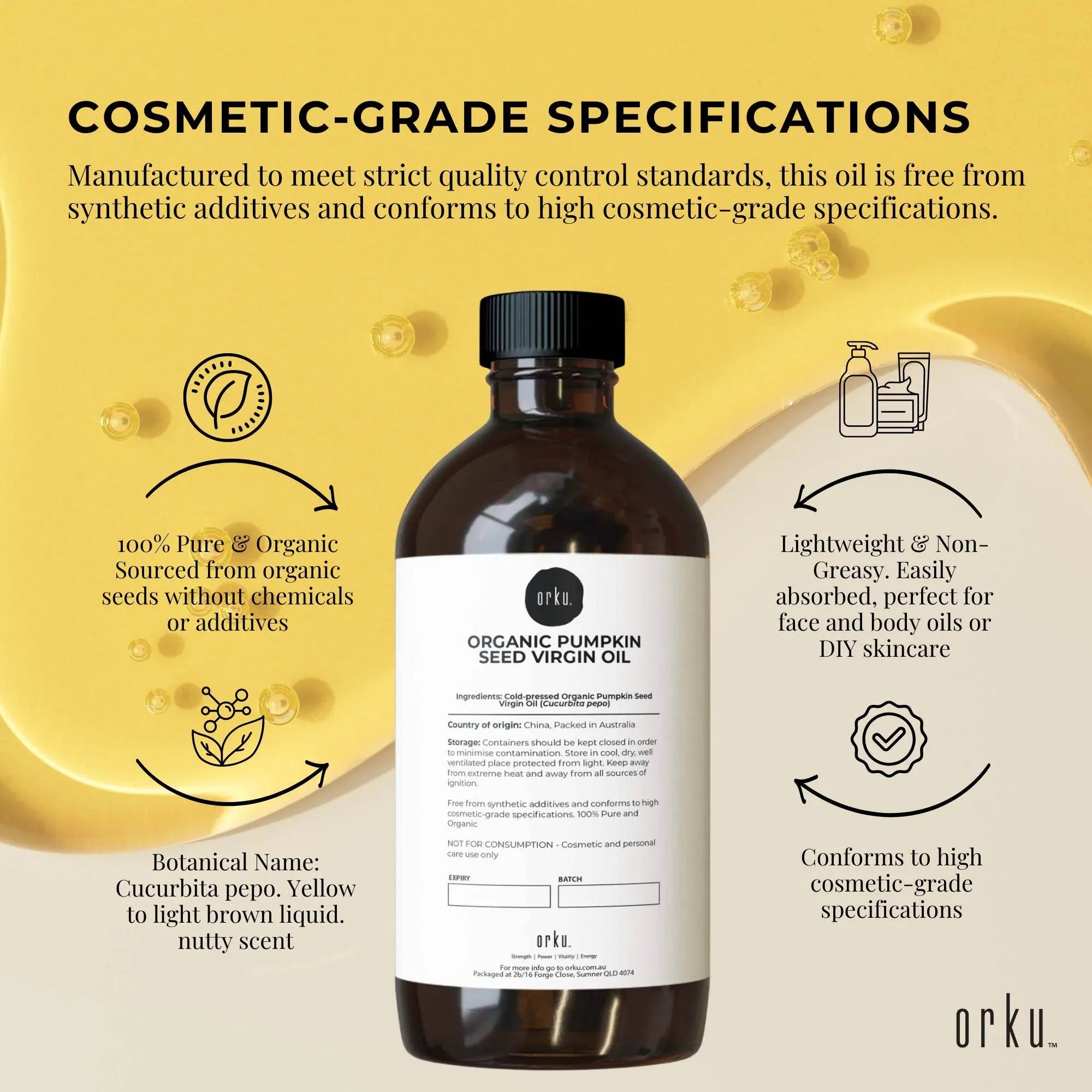Orku 500ml Organic Pumpkin Seed Oil - Virgin Cold Pressed Unrefined Cosmetic Grade V238-SUPDZ-41162537795664