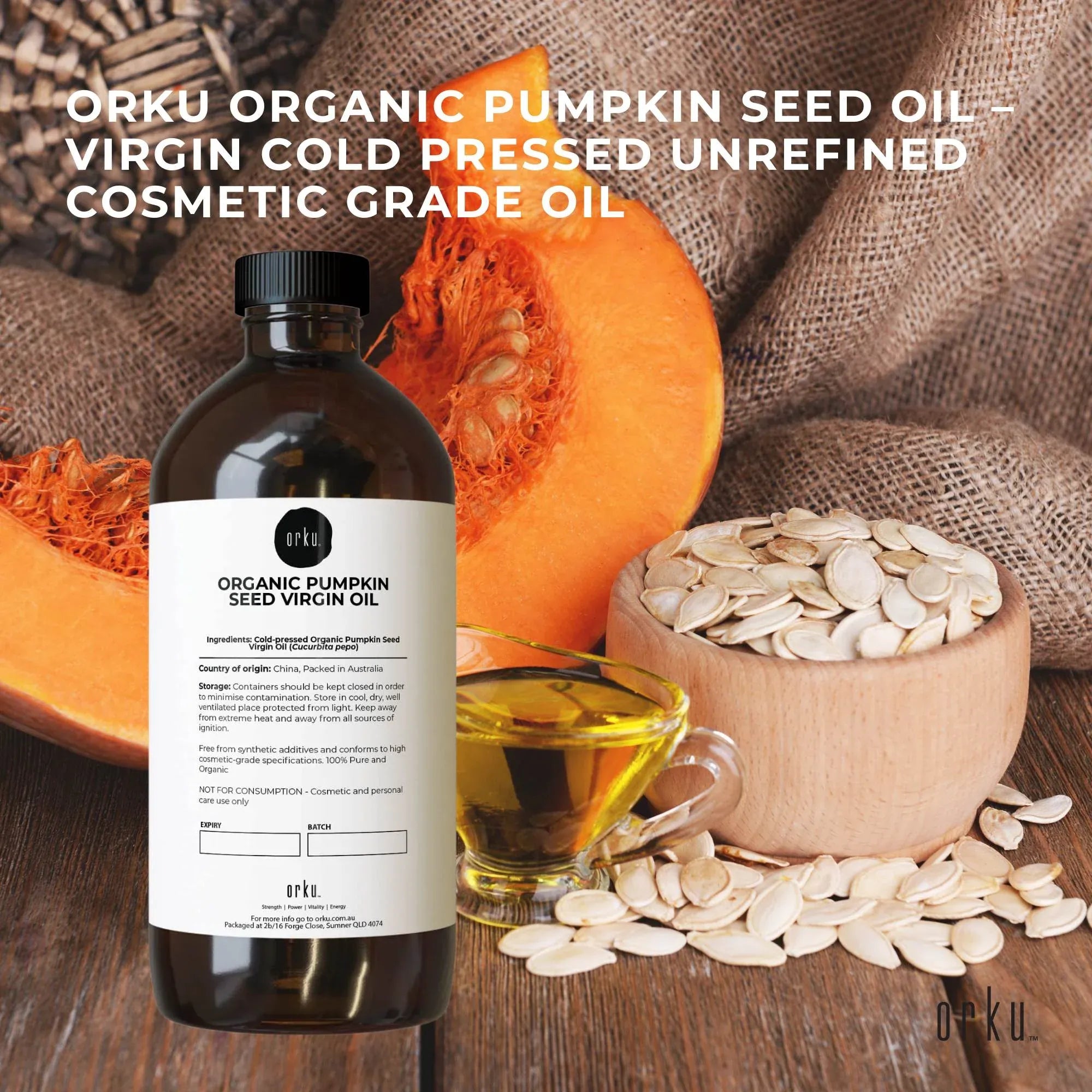 Orku 1L Organic Pumpkin Seed Oil - Virgin Cold Pressed Unrefined Cosmetic Grade V238-SUPDZ-41162537893968