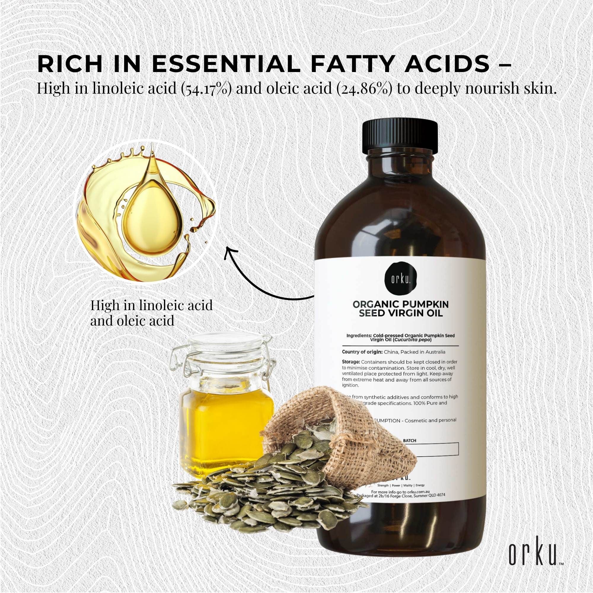 Orku 1L Organic Pumpkin Seed Oil - Virgin Cold Pressed Unrefined Cosmetic Grade V238-SUPDZ-41162537893968