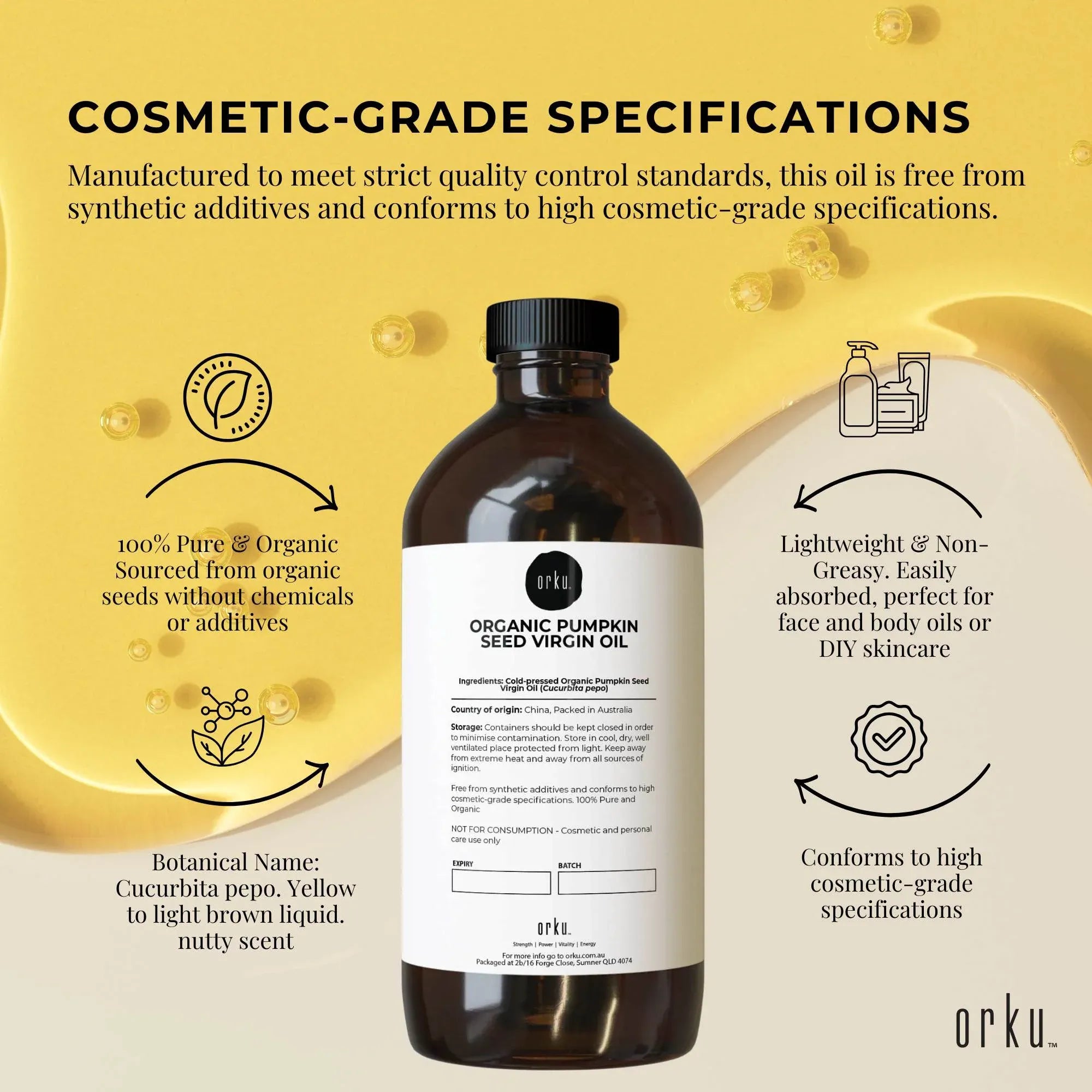 Orku 1L Organic Pumpkin Seed Oil - Virgin Cold Pressed Unrefined Cosmetic Grade V238-SUPDZ-41162537893968