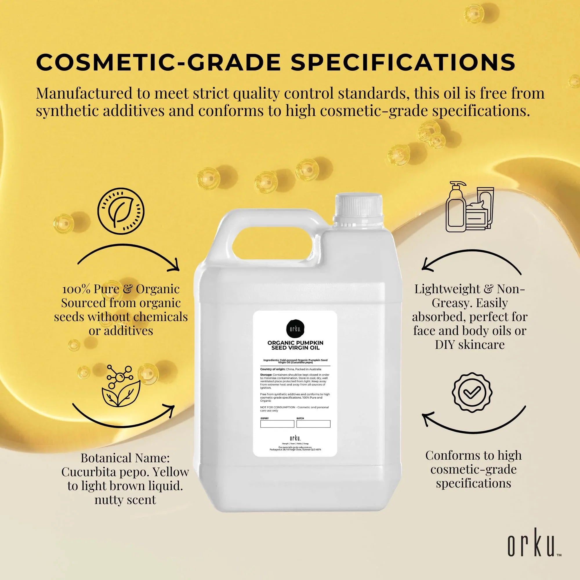 Orku 5L Organic Pumpkin Seed Oil - Virgin Cold Pressed Unrefined Cosmetic Grade V238-SUPDZ-41162538516560
