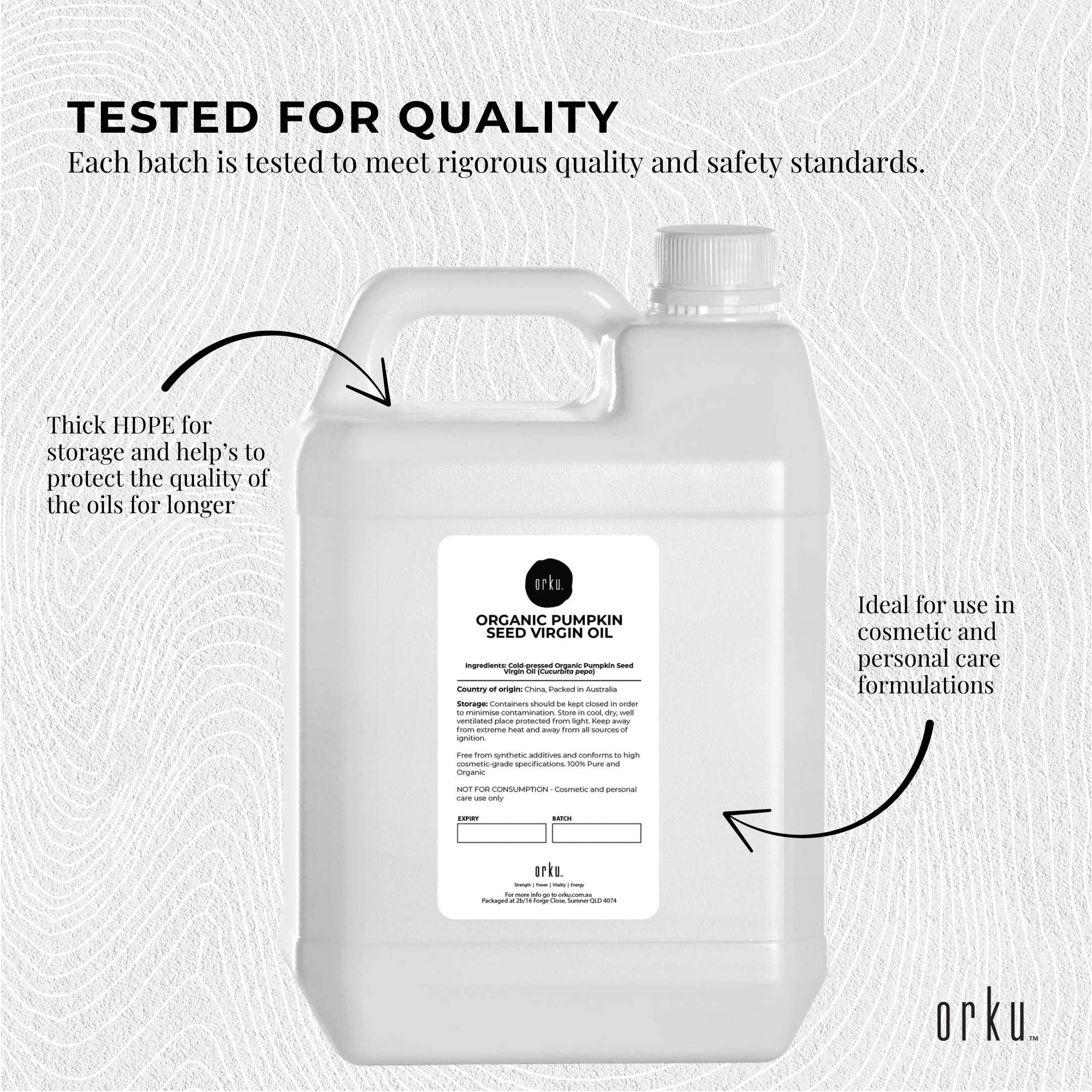 Orku 5L Organic Pumpkin Seed Oil - Virgin Cold Pressed Unrefined Cosmetic Grade V238-SUPDZ-41162538516560