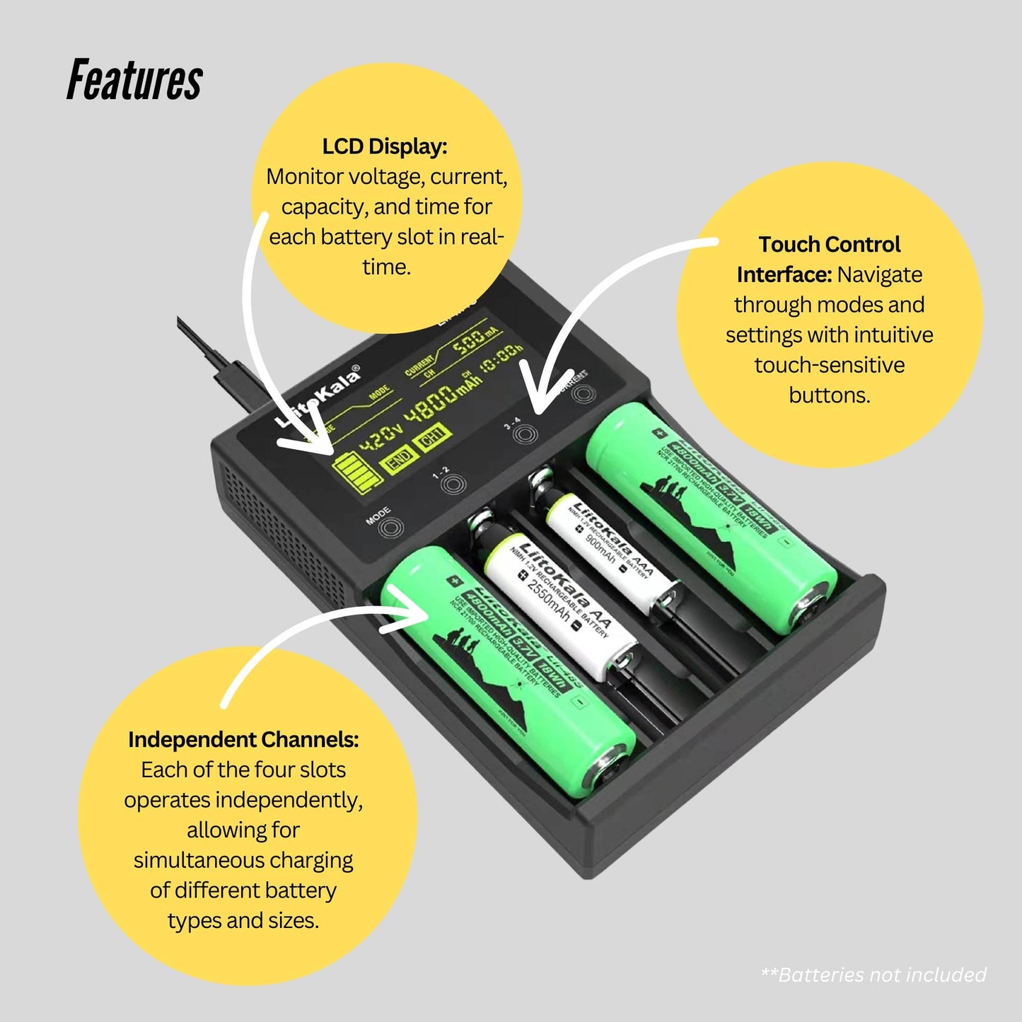LiitoKala Lii-M4S Battery Charger LCD 4-Slot USB Li-ion NiMH Test Discharge Mode V238-SUPDZ-41167118630992