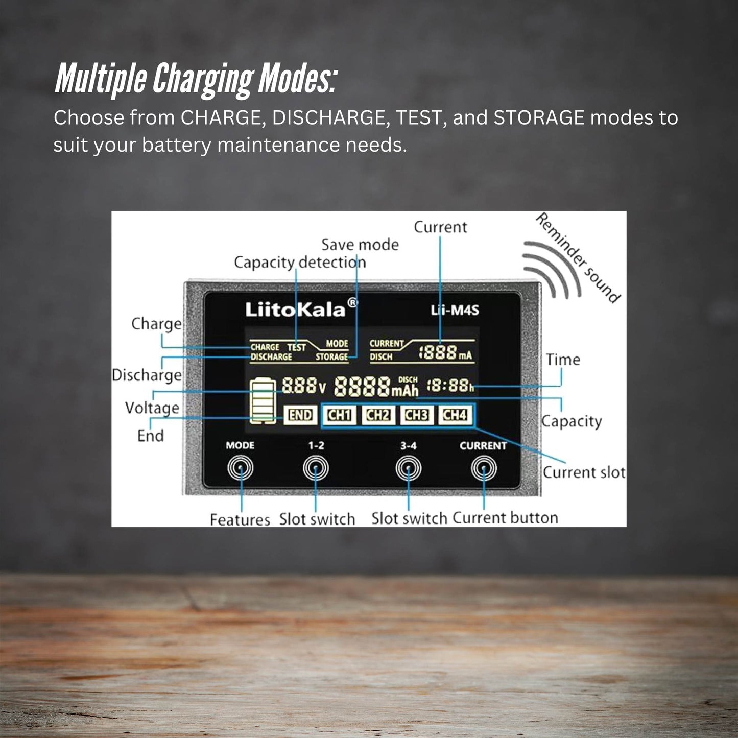 LiitoKala Lii-M4S Battery Charger LCD 4-Slot USB Li-ion NiMH Test Discharge Mode V238-SUPDZ-41167118630992