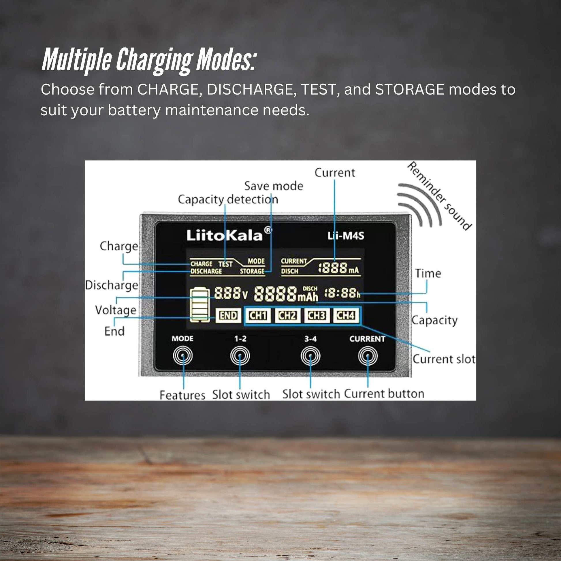 LiitoKala Lii-M4S Battery Charger LCD 4-Slot USB Li-ion NiMH Test Discharge Mode V238-SUPDZ-41167118630992