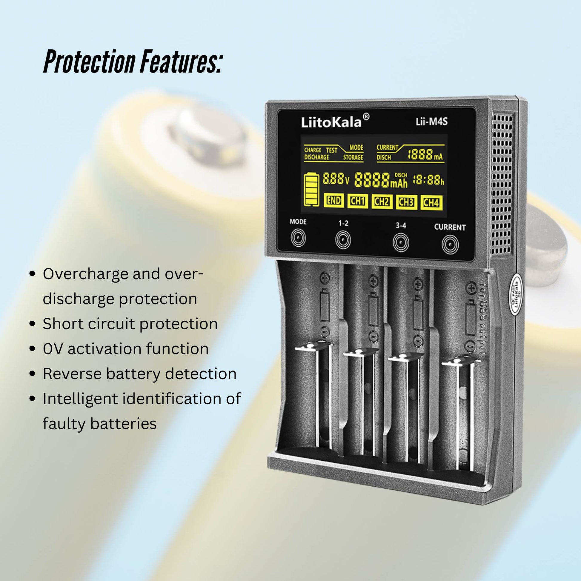 LiitoKala Lii-M4S Battery Charger LCD 4-Slot USB Li-ion NiMH Test Discharge Mode V238-SUPDZ-41167118630992