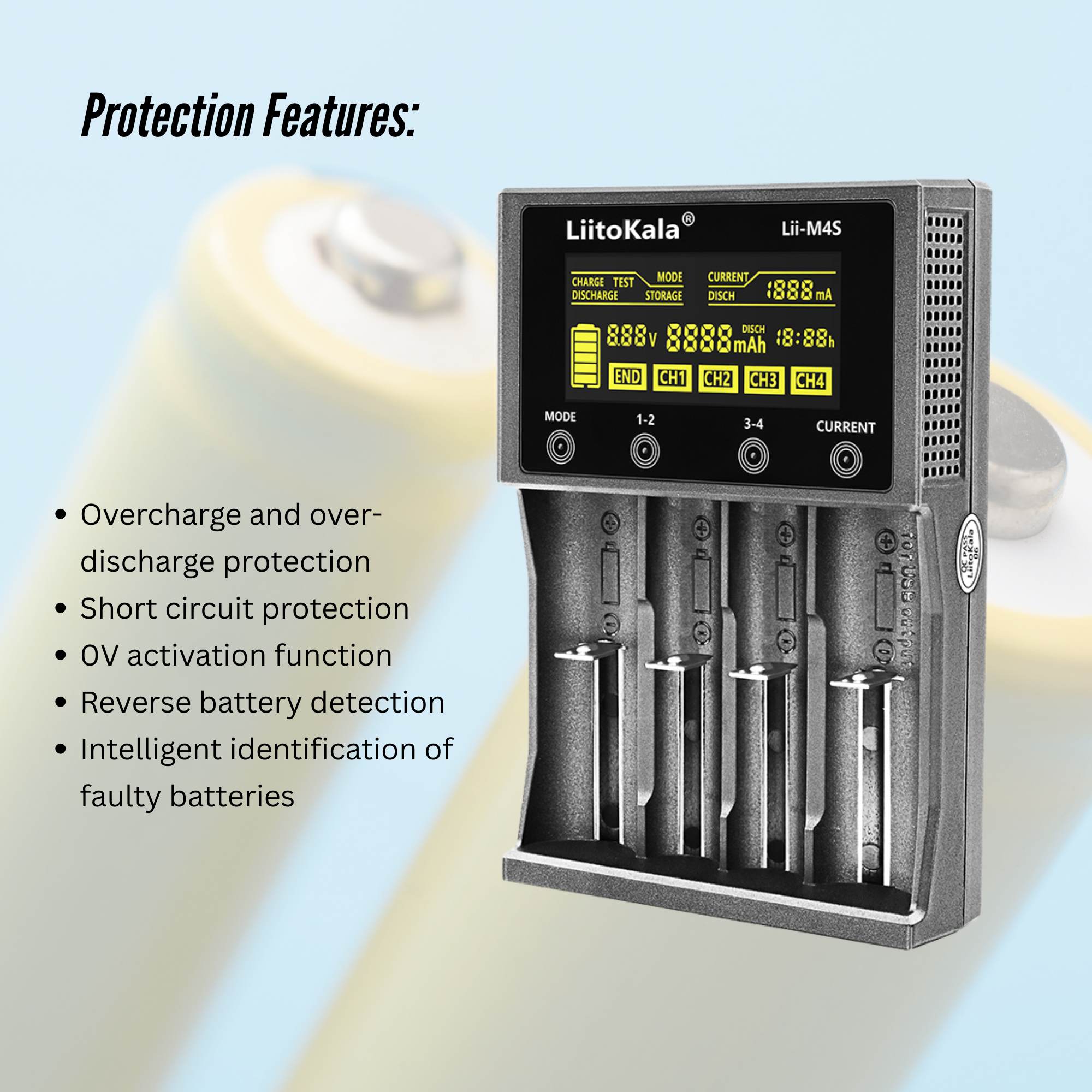 LiitoKala Lii-M4S Battery Charger LCD 4-Slot USB Li-ion NiMH Test Discharge Mode V238-SUPDZ-41167118630992