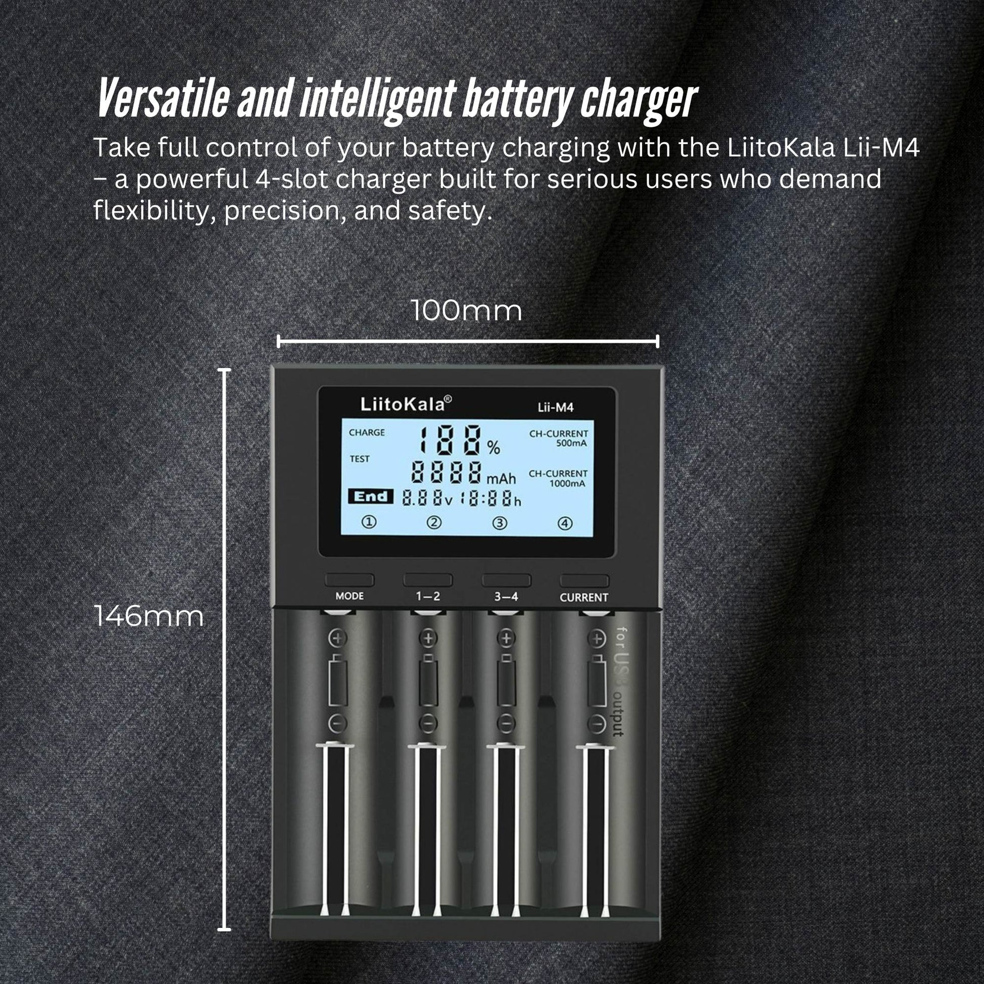LiitoKala Lii-M4 Smart Battery Charger LCD - 4-Slot USB for 18650 AA AAA Li-ion V238-SUPDZ-41167153594448