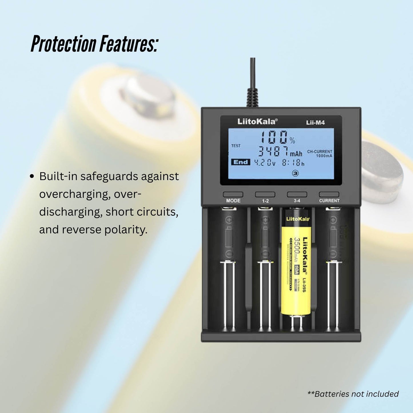 LiitoKala Lii-M4 Smart Battery Charger LCD - 4-Slot USB for 18650 AA AAA Li-ion V238-SUPDZ-41167153594448
